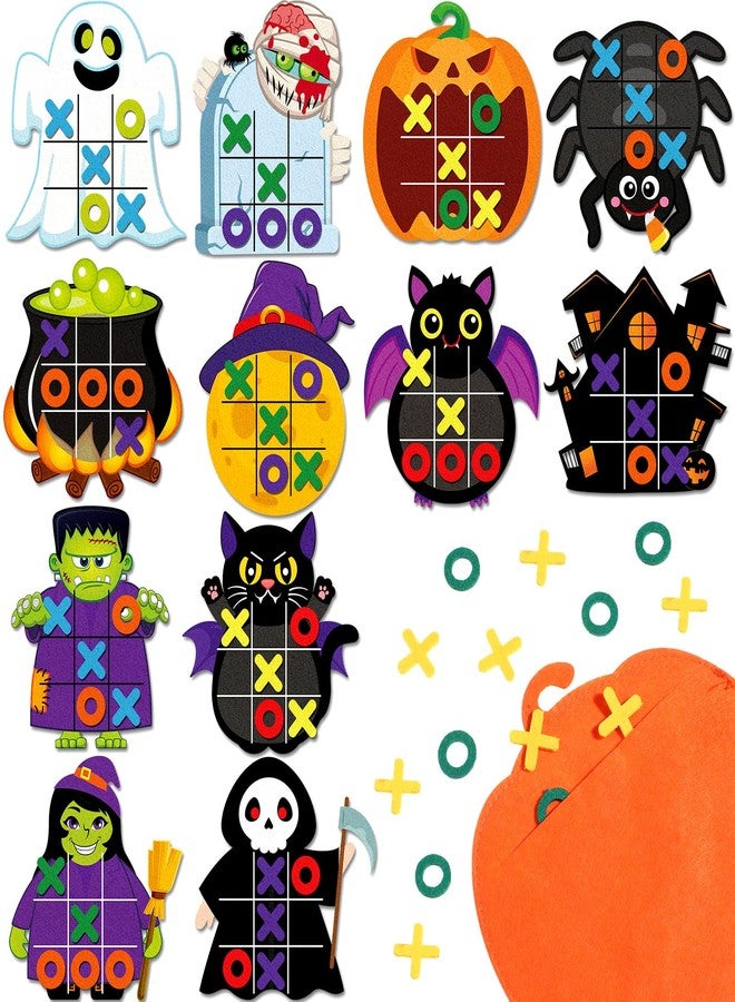 Resholder 24 Pack Halloween Party Favors Tic Tac Toe Strategic Board Game Felt Halloween Mini Board Game Pumpkin Bat Ghost Goodies Bags Stuffers for Birthday Gifts Classroom Prize Supplies - Image 1